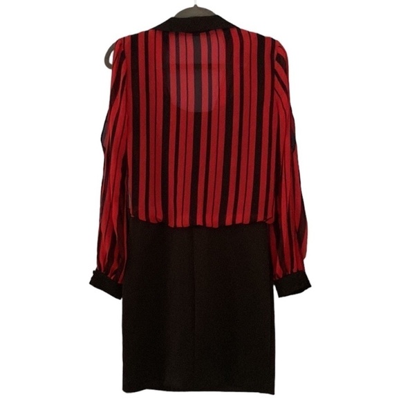 Bisou Bisou Red Black Stripe Sheer Top Slit Sleeve Layered Sheath Mini Dress 4 - Picture 5 of 8